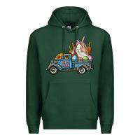 Sports Green Happy Easter Truck with Bunny Eggs And Carrot Premium Hoodie - RanaPortraitStore