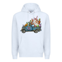 White Happy Easter Truck with Bunny Eggs And Carrot Premium Hoodie - RanaPortraitStore