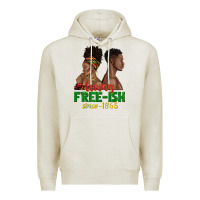 Oatmeal Heather living free ish since 1865 with afro black woman a Premium Hoodie - texasbilliewilder