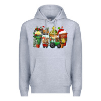 Heather Grey Christmas tractor coffee cups Premium Hoodie - Zillion Design Studio