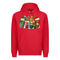 Red Christmas tractor coffee cups Premium Hoodie - Zillion Design Studio