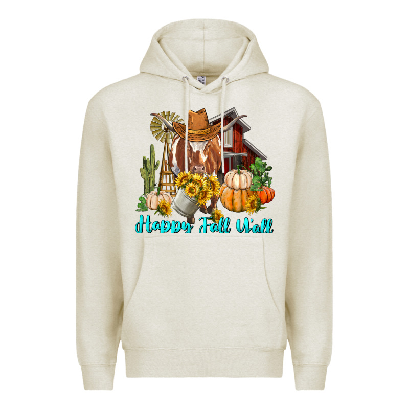 Happy Fall Y'all Longhorn Cow Premium Hoodie by RanaPortraitStore | Teevron