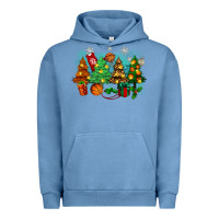 Pigment Pebble Blue christmas trees with basketball Urban Hoodie - Zillion Design Studio