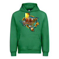 Emerald Western Texas Map With Longhorn Bull Urban Hoodie - RanaPortraitStore