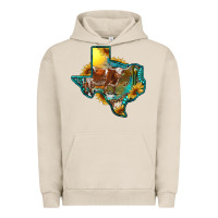 Pigment French Oak Western Texas Map With Longhorn Bull Urban Hoodie - RanaPortraitStore
