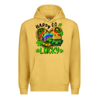 Antique Gold Happy Go Lucky Pot Of Gold And Rainbow Heart Premium Hoodie - RanaPortraitStore
