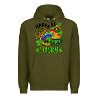 Army Green Happy Go Lucky Pot Of Gold And Rainbow Heart Premium Hoodie - RanaPortraitStore
