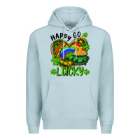 Blue Mist Happy Go Lucky Pot Of Gold And Rainbow Heart Premium Hoodie - RanaPortraitStore