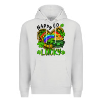 Dove Grey Happy Go Lucky Pot Of Gold And Rainbow Heart Premium Hoodie - RanaPortraitStore