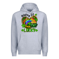 Heather Grey Happy Go Lucky Pot Of Gold And Rainbow Heart Premium Hoodie - RanaPortraitStore