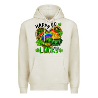 Oatmeal Heather Happy Go Lucky Pot Of Gold And Rainbow Heart Premium Hoodie - RanaPortraitStore