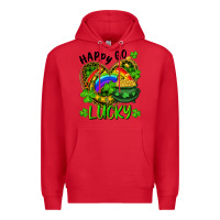 Red Happy Go Lucky Pot Of Gold And Rainbow Heart Premium Hoodie - RanaPortraitStore