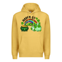Antique Gold Happy Go Lucky Rainbow Shamrocks And Pot Of Gold Premium Hoodie - RanaPortraitStore