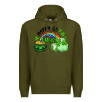Army Green Happy Go Lucky Rainbow Shamrocks And Pot Of Gold Premium Hoodie - RanaPortraitStore
