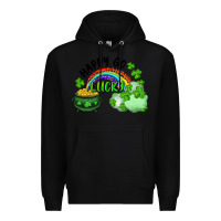 Black Happy Go Lucky Rainbow Shamrocks And Pot Of Gold Premium Hoodie - RanaPortraitStore