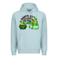 Blue Mist Happy Go Lucky Rainbow Shamrocks And Pot Of Gold Premium Hoodie - RanaPortraitStore