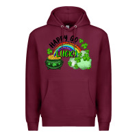 Burgundy Happy Go Lucky Rainbow Shamrocks And Pot Of Gold Premium Hoodie - RanaPortraitStore
