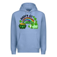 Colony Blue Happy Go Lucky Rainbow Shamrocks And Pot Of Gold Premium Hoodie - RanaPortraitStore