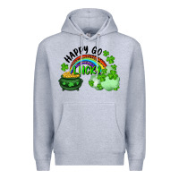 Heather Grey Happy Go Lucky Rainbow Shamrocks And Pot Of Gold Premium Hoodie - RanaPortraitStore