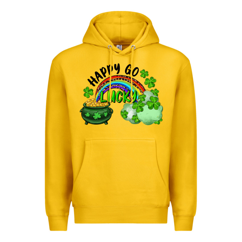 Happy Go Lucky Rainbow Shamrocks And Pot Of Gold Premium Hoodie by RanaPortraitStore | Teevron