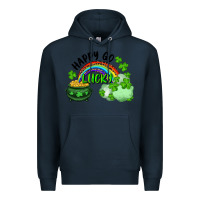Navy Happy Go Lucky Rainbow Shamrocks And Pot Of Gold Premium Hoodie - RanaPortraitStore