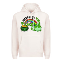 Pale Pink Happy Go Lucky Rainbow Shamrocks And Pot Of Gold Premium Hoodie - RanaPortraitStore