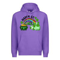 Purple Happy Go Lucky Rainbow Shamrocks And Pot Of Gold Premium Hoodie - RanaPortraitStore