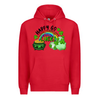Red Happy Go Lucky Rainbow Shamrocks And Pot Of Gold Premium Hoodie - RanaPortraitStore