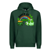 Sports Green Happy Go Lucky Rainbow Shamrocks And Pot Of Gold Premium Hoodie - RanaPortraitStore
