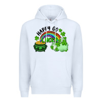 White Happy Go Lucky Rainbow Shamrocks And Pot Of Gold Premium Hoodie - RanaPortraitStore