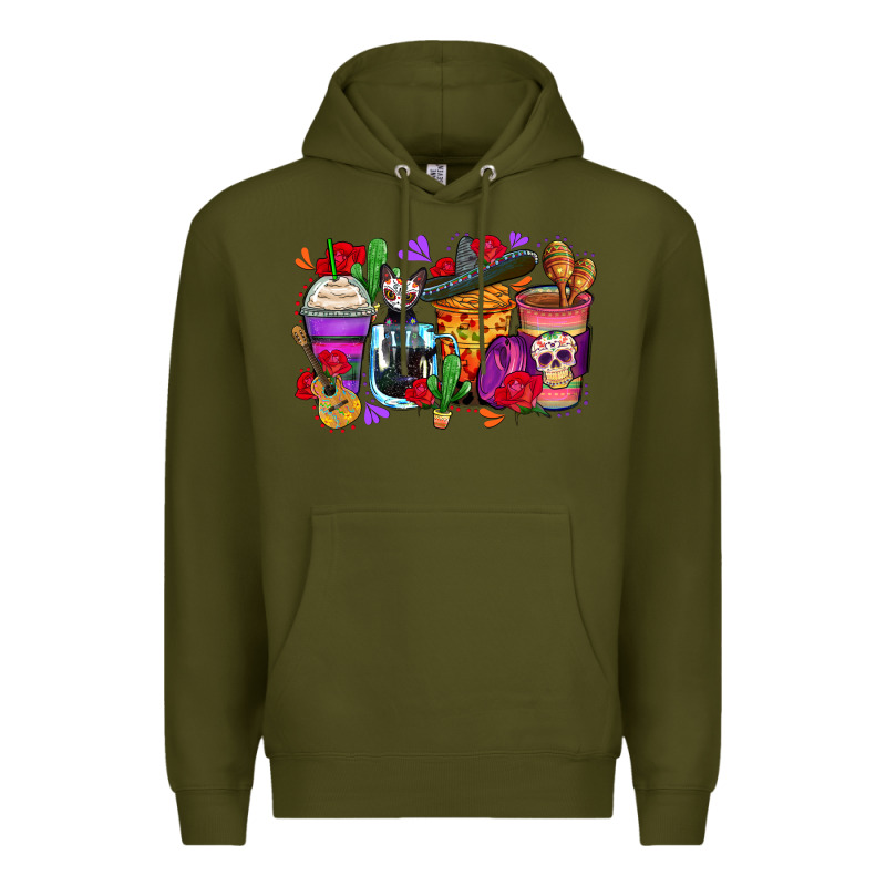 Day Of The Dead Coffee Cups Premium Hoodie by Zillion Design Studio | Teevron