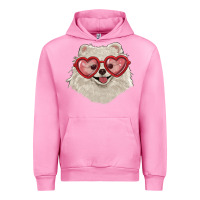 Fuchsia Pink white pomeranian with love glasses Urban Hoodie - RanaPortraitStore
