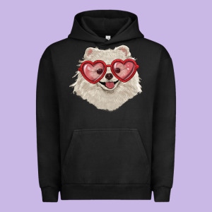 White Pomeranian With Love Glasses Urban Hoodie Designed By Ranaportraitstore