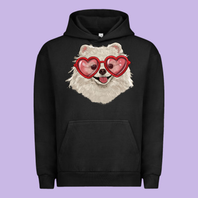Urban Hoodie white pomeranian with love glasses