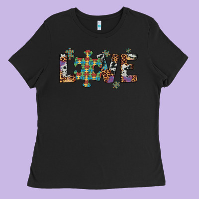 Love Autism Awareness Leopard Cowhide Ladies Tee Designed By Artiststas