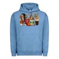 Pigment Pebble Blue coffee cups indian headdress Urban Hoodie - texasbilliewilder