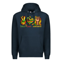Navy peace love juneteenth Premium Hoodie - texasbilliewilder