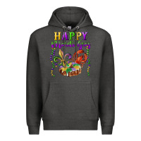 Charcoal Heather Happy Mardi Gras Fleur De Lis King Cake Crawfish Premium Hoodie - RanaPortraitStore