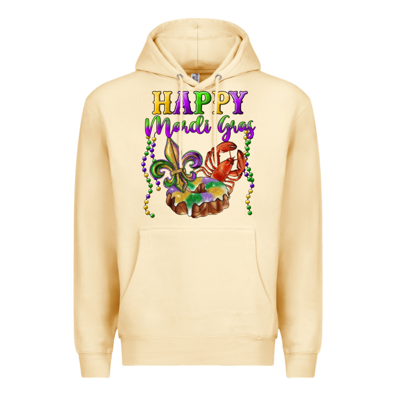 Happy Mardi Gras Fleur De Lis King Cake Crawfish Premium Hoodie by RanaPortraitStore | Teevron