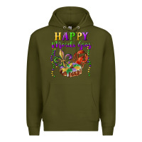 Army Green Happy Mardi Gras Fleur De Lis King Cake Crawfish Premium Hoodie - RanaPortraitStore