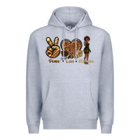 Heather Grey peace love melanin Premium Hoodie - texasbilliewilder