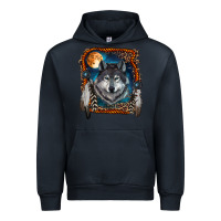 Navy Wolf And Feathers Urban Hoodie - RanaPortraitStore