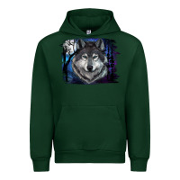 Forest Green Wolf And Full Moon Urban Hoodie - RanaPortraitStore