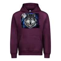 Mauve Wine Wolf And Full Moon Urban Hoodie - RanaPortraitStore