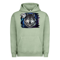 Pigment Oil Green Wolf And Full Moon Urban Hoodie - RanaPortraitStore