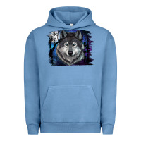 Pigment Pebble Blue Wolf And Full Moon Urban Hoodie - RanaPortraitStore