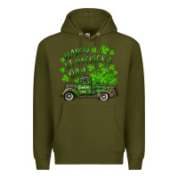 Army Green Happy st. patrick's day shamrock farm truck Premium Hoodie - RanaPortraitStore