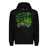 Black Happy st. patrick's day shamrock farm truck Premium Hoodie - RanaPortraitStore