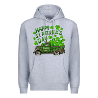 Heather Grey Happy st. patrick's day shamrock farm truck Premium Hoodie - RanaPortraitStore