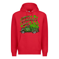 Red Happy st. patrick's day shamrock farm truck Premium Hoodie - RanaPortraitStore